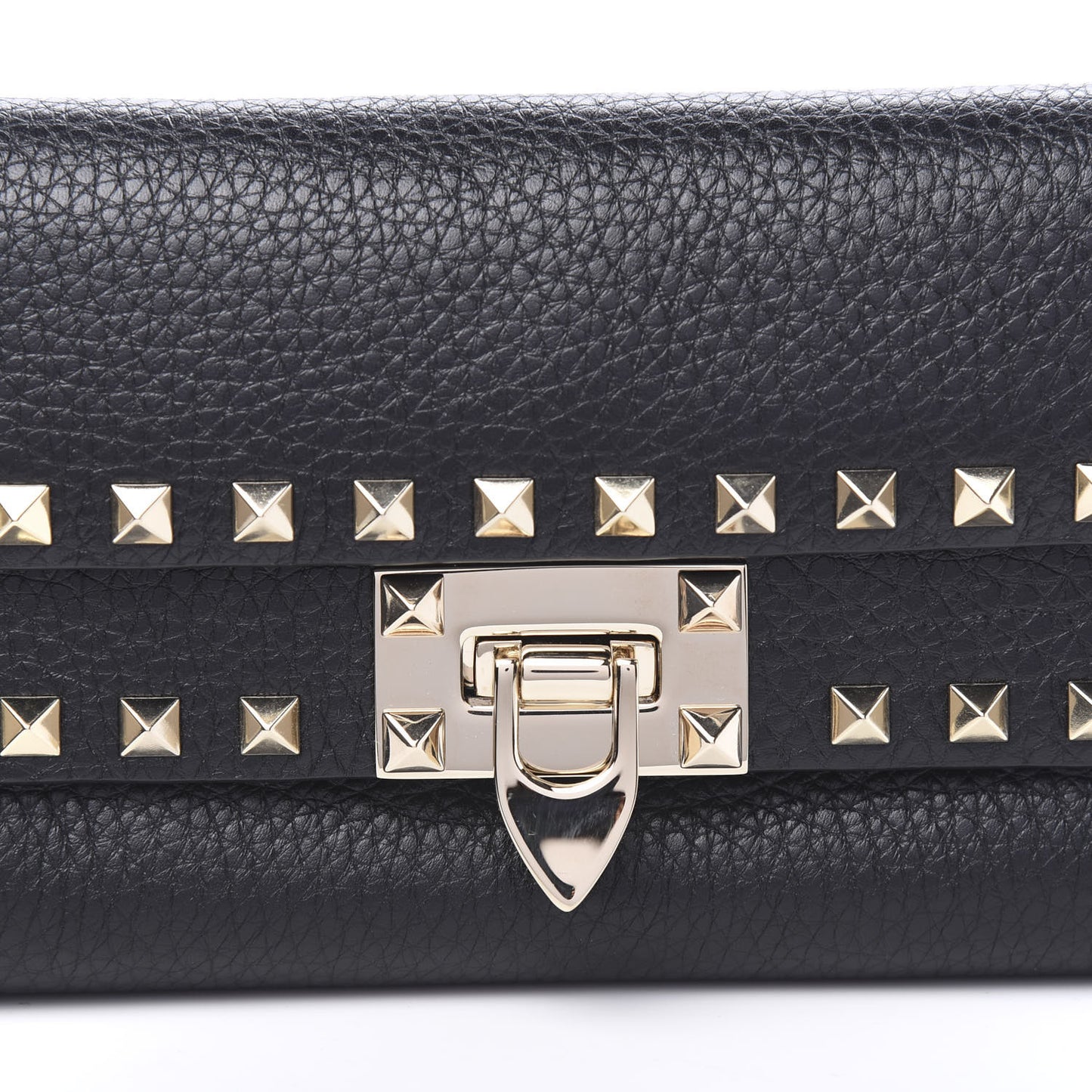 Grainy Calfskin Rockstud Double Flap Belt Bag Black