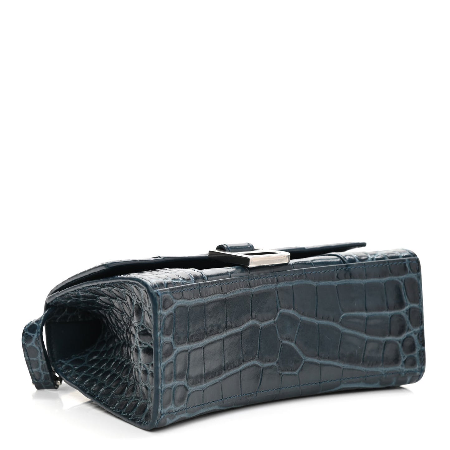 Shiny Calfskin Crocodile Embossed Hourglass Top Handle Bag XS Denim Blue