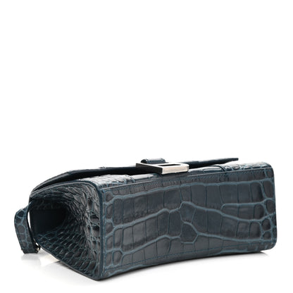Balenciaga Shiny Calfskin Crocodile Embossed Hourglass Top Handle Bag XS Denim Blue 4 of 10