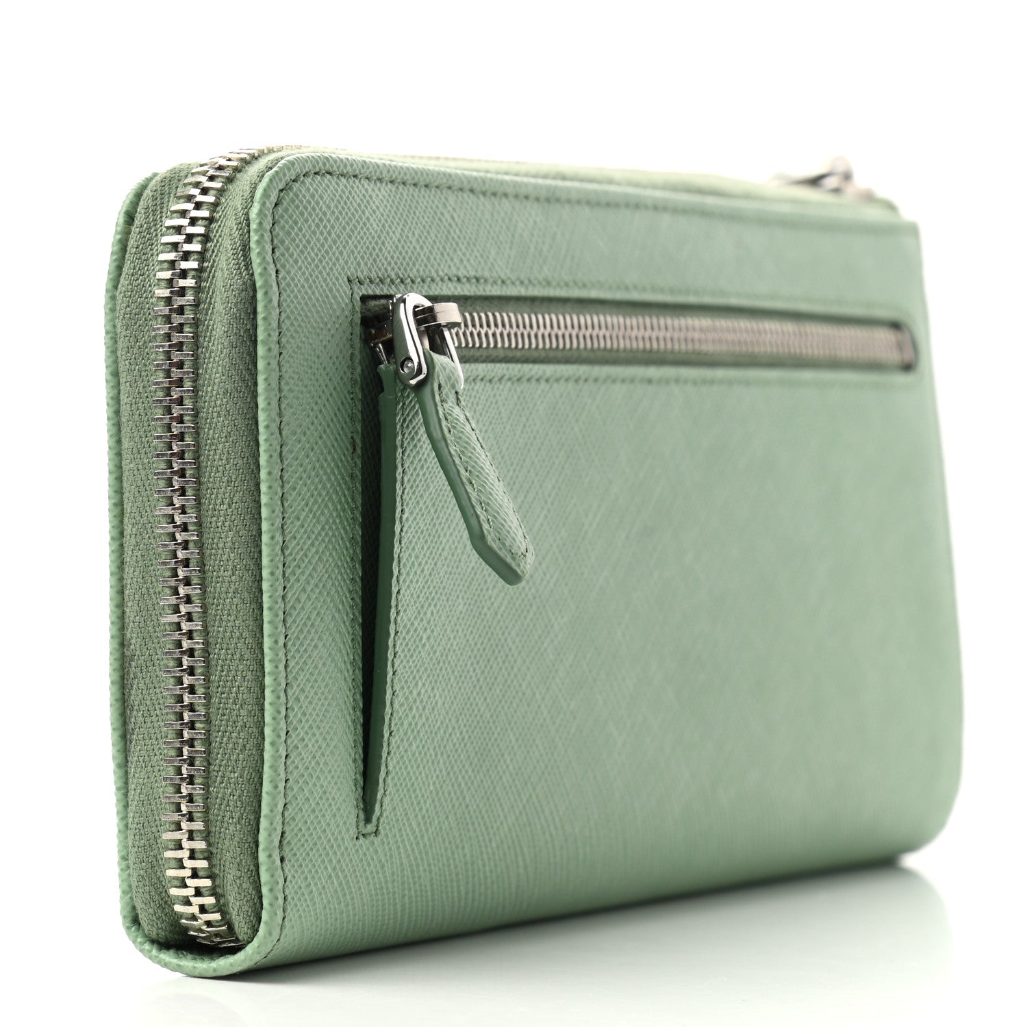 Prada Saffiano Metal Zip Around Wallet Aquamarina 3 of 7