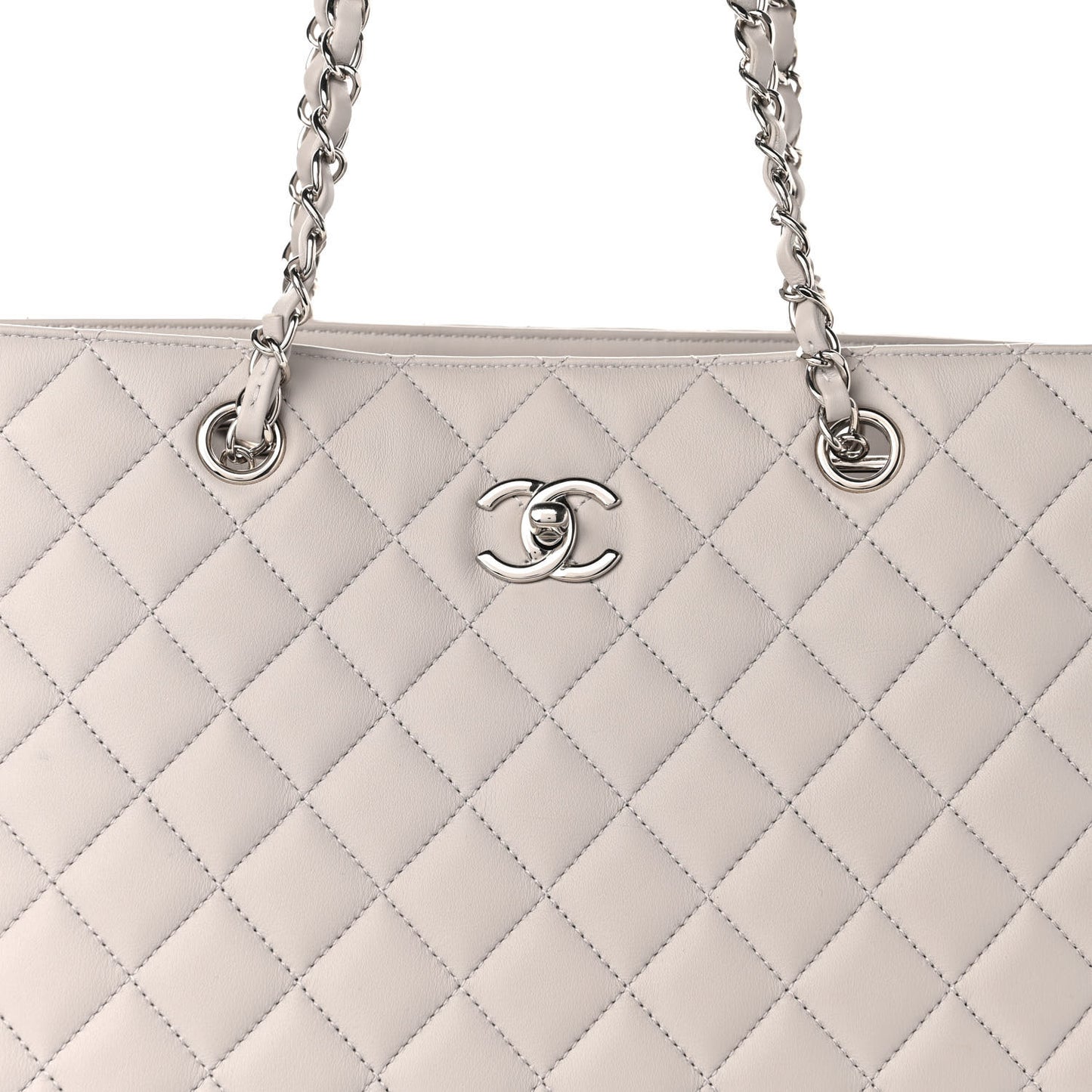 Calfskin Quilted Large Classic Shopping Tote Grey