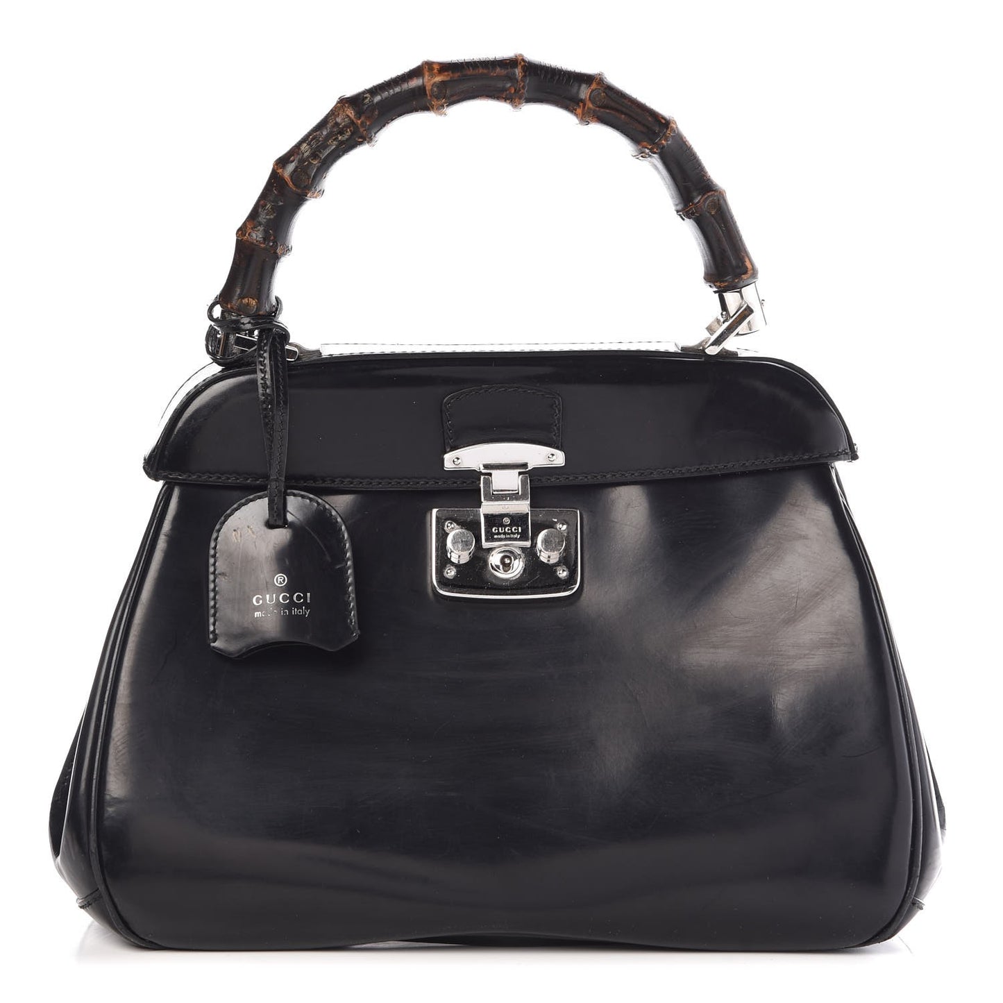 Regent Calfskin Bamboo Medium Lady Lock Top Handle Bag Black