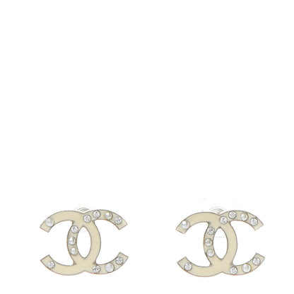 Chanel Enamel Pearl Crystal CC Earrings White 1 of 8