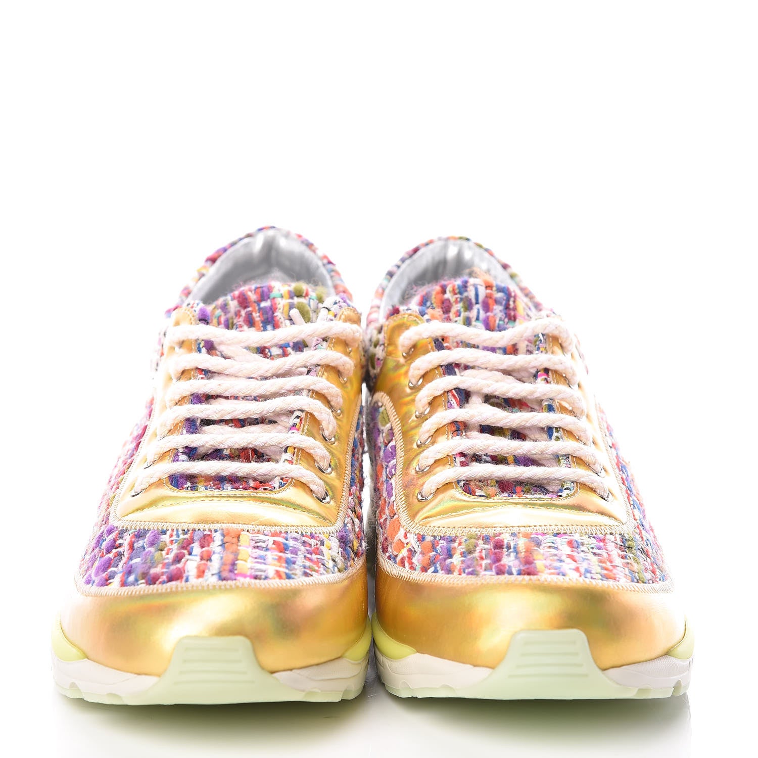 Chanel Tweed Lambskin Runway Sneakers 41 Silver Multicolor 2 of 8