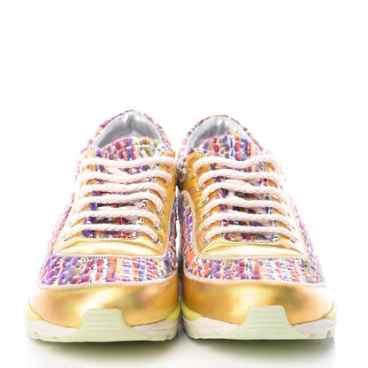 Chanel Tweed Lambskin Runway Sneakers 41 Silver Multicolor 2 of 8