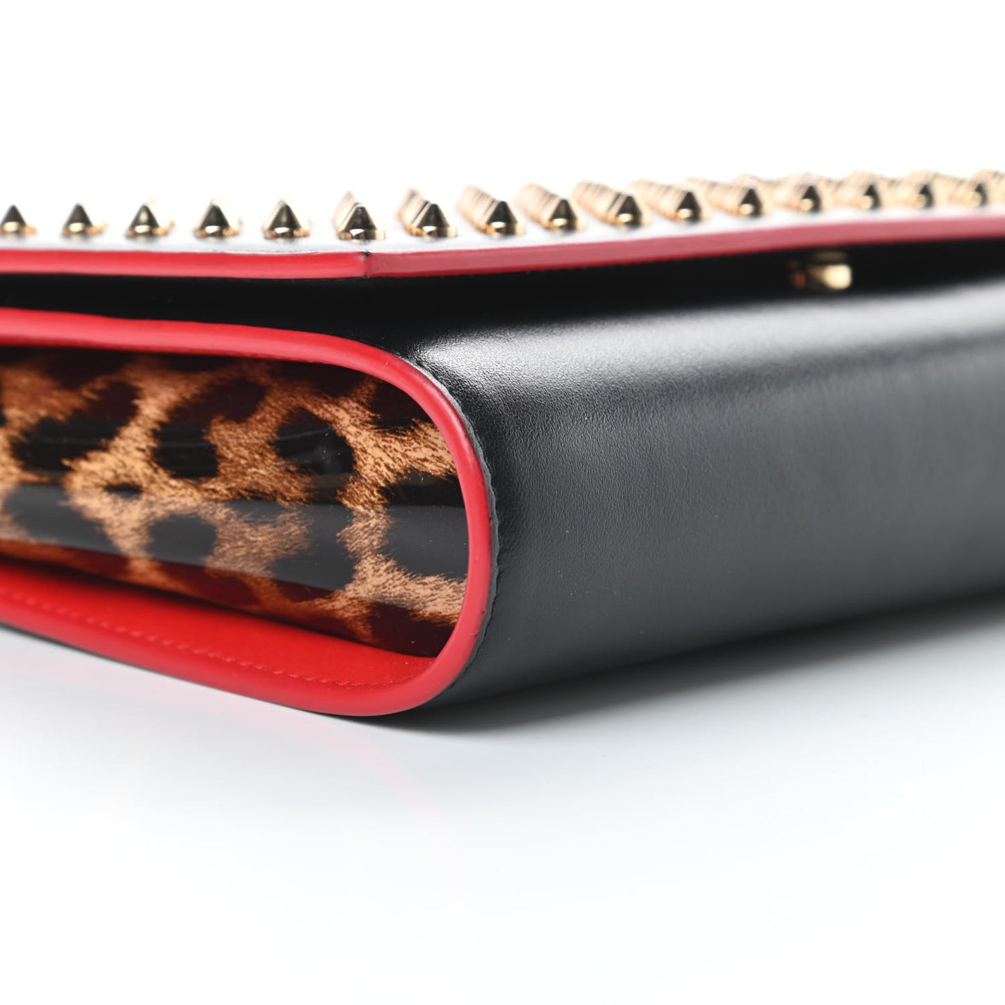 Calfskin Patent Leopard Spikes Paloma Clutch Black
