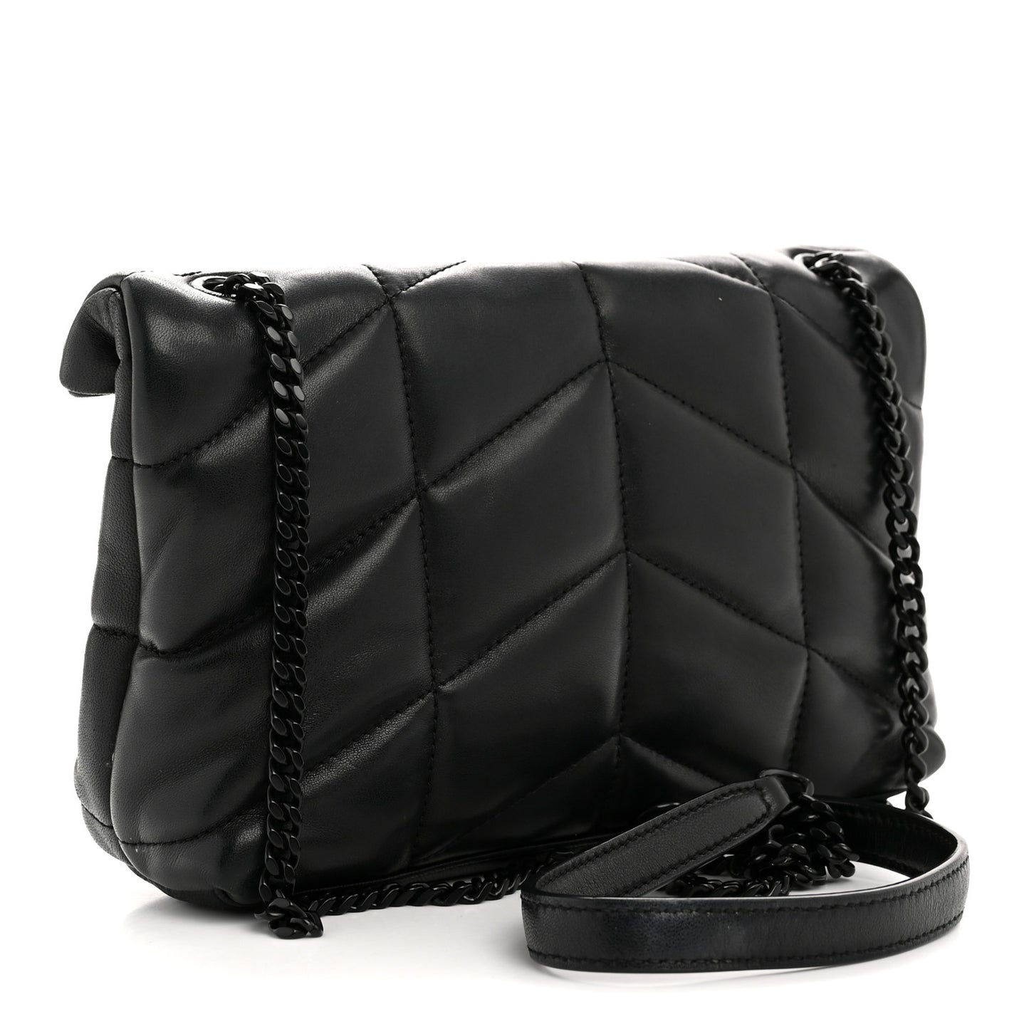 Lambskin Quilted Toy Loulou Puffer Monogram Monochrome Chain Satchel Black