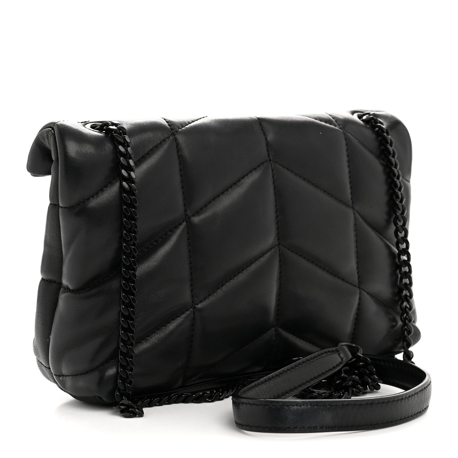 Saint Laurent Lambskin Quilted Toy Loulou Puffer Monogram Monochrome Chain Satchel Black 3 of 12