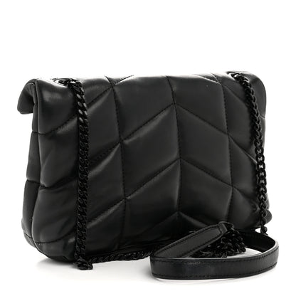 Saint Laurent Lambskin Quilted Toy Loulou Puffer Monogram Monochrome Chain Satchel Black 3 of 12