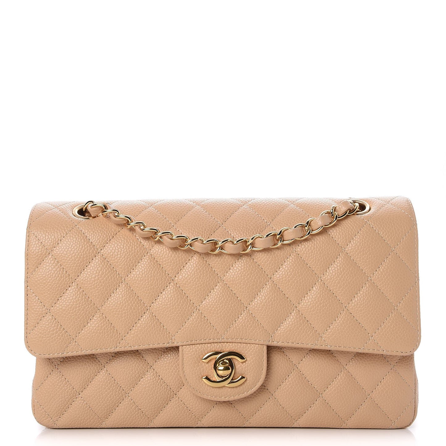 Caviar Quilted Medium Double Flap Beige Clair