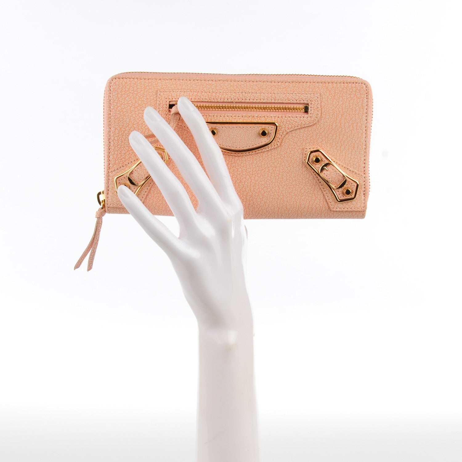 Balenciaga Chevre Metallic Edge Zip Around Wallet Rose Corail 2 of 8