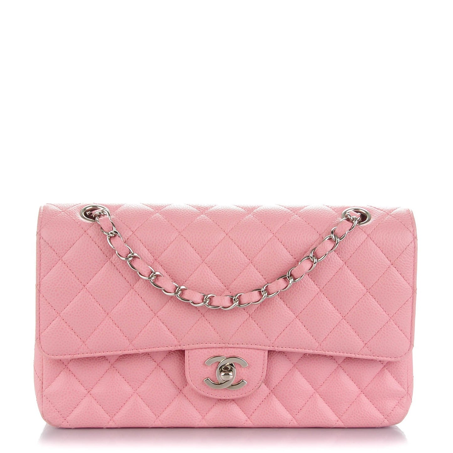 Caviar Quilted Medium Double Flap Pink
