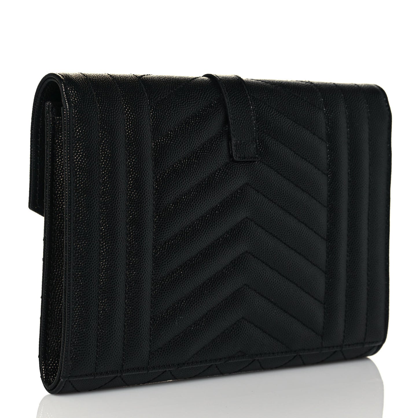 Grain De Poudre Textured Mixed Matelasse Triquilt Monogram Clutch Black