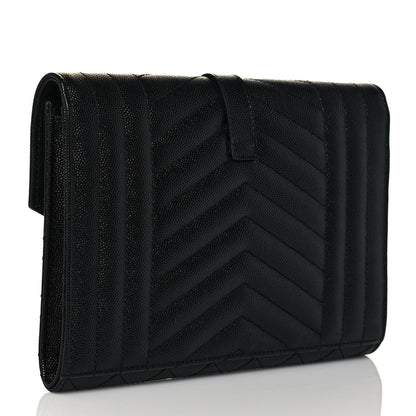 Saint Laurent Grain De Poudre Textured Mixed Matelasse Triquilt Monogram Clutch Black 2 of 13