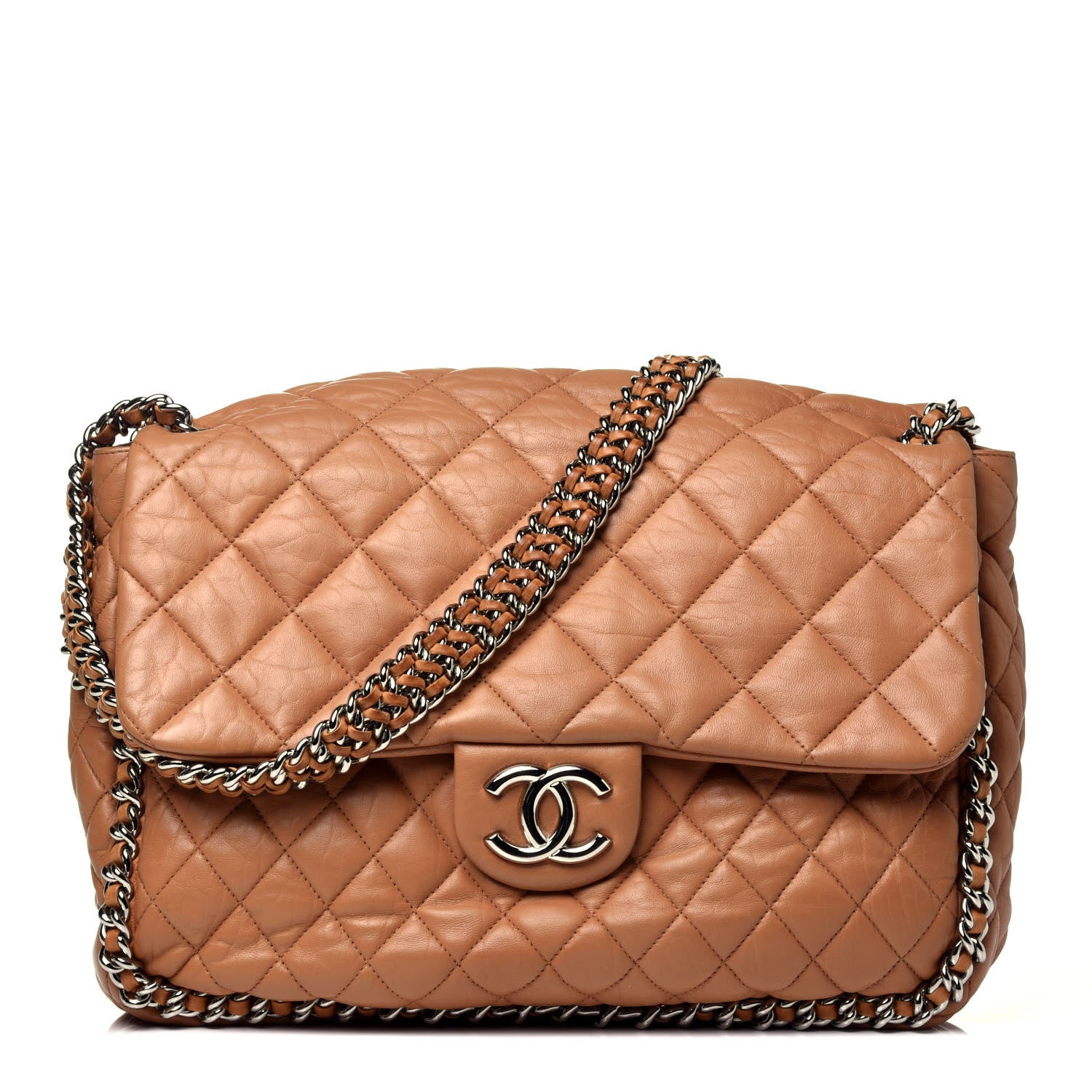 Chanel Washed Lambskin Chain Around Maxi Flap Bag Dark Beige 1 of 9