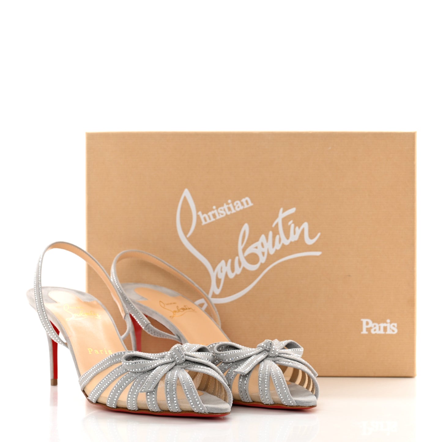 Suede Mesh Embellished Araborda 70 Slingback Sandals 40 Light Grey