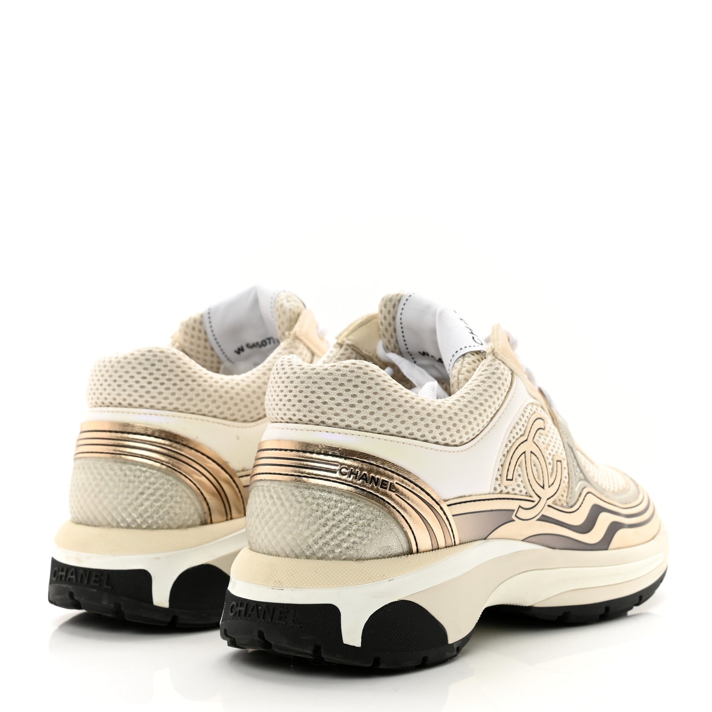 Fabric Laminated Calfskin Stretch CC Sneakers 35.5 White Gold Silver