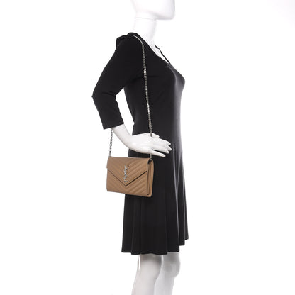 Saint Laurent Grain De Poudre Matelasse Chevron Monogram Chain Wallet Deep Beige 2 of 10