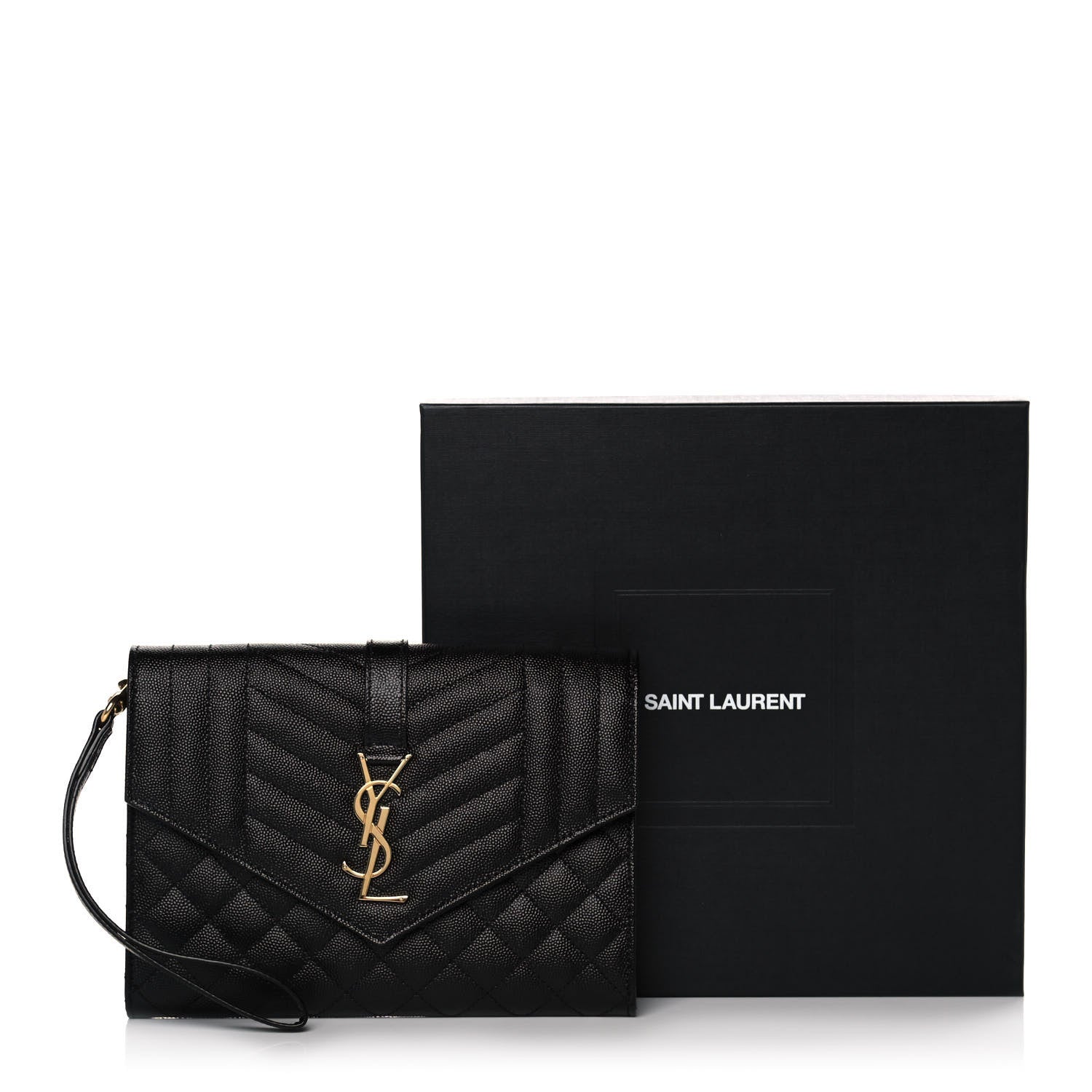 Saint Laurent Grain De Poudre Textured Mixed Matelasse Triquilt Monogram Clutch Black 12 of 12