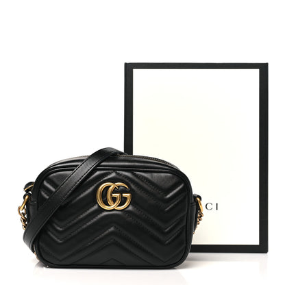 Gucci Calfskin Matelasse Mini GG Marmont Chain Shoulder Bag Black 12 of 12
