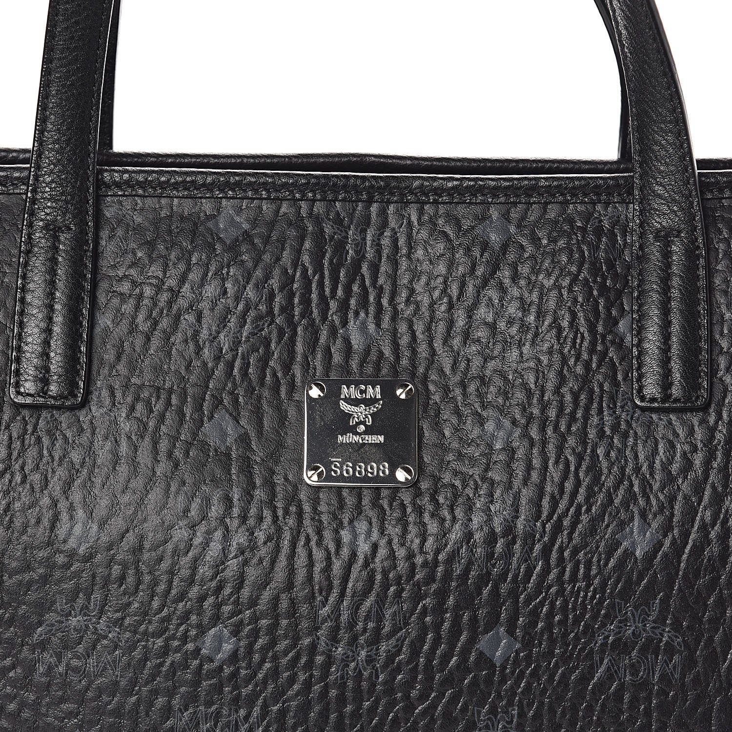 MCM Visetos Medium Anya Zip Top Shopper Tote Black 7 of 9