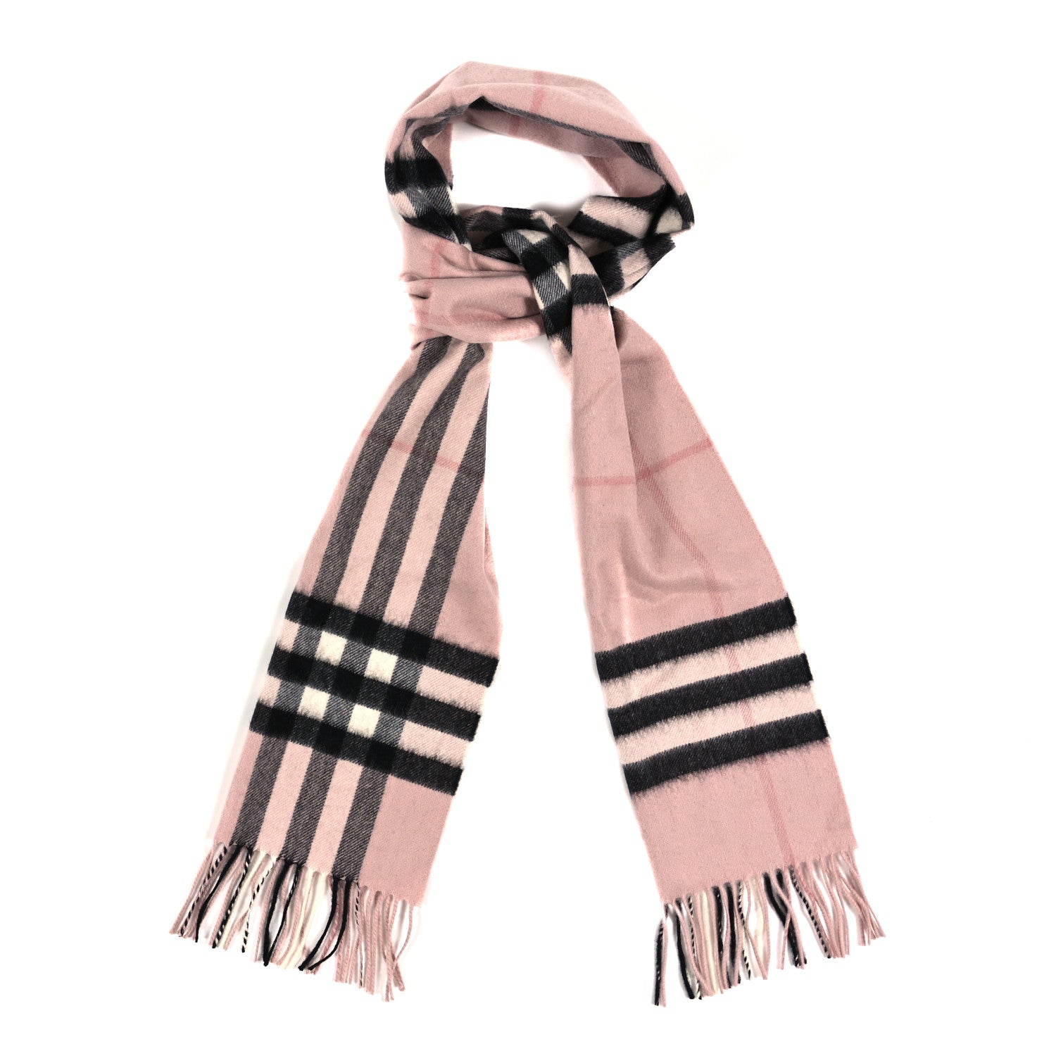 Burberry Cashmere Giant Check Fringe Scarf Ash Rose 1 of 3