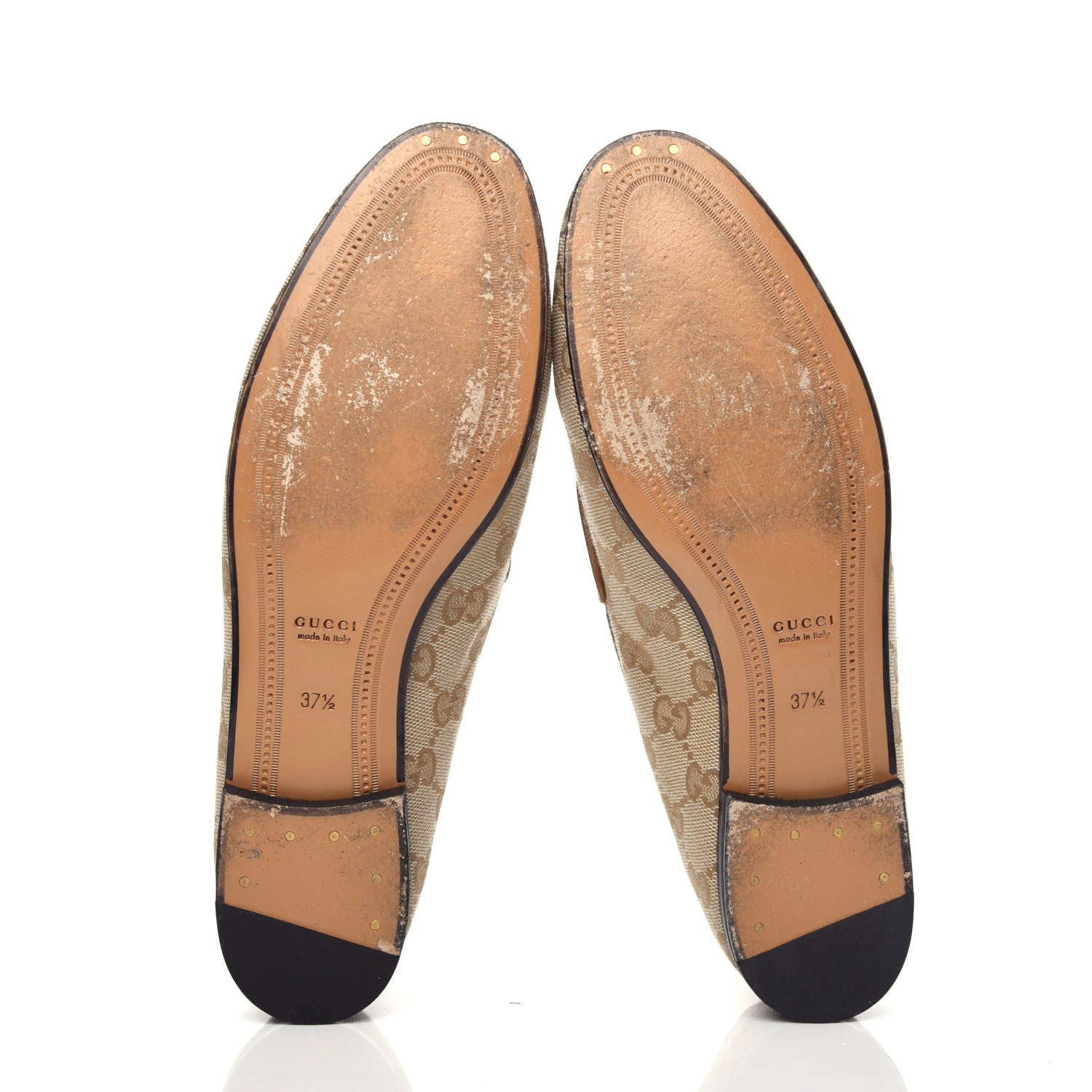 Gucci Canvas GG Monogram Horsebit Womens Jordaan Loafers 37.5 New Sand Friky Taupe 5 of 12