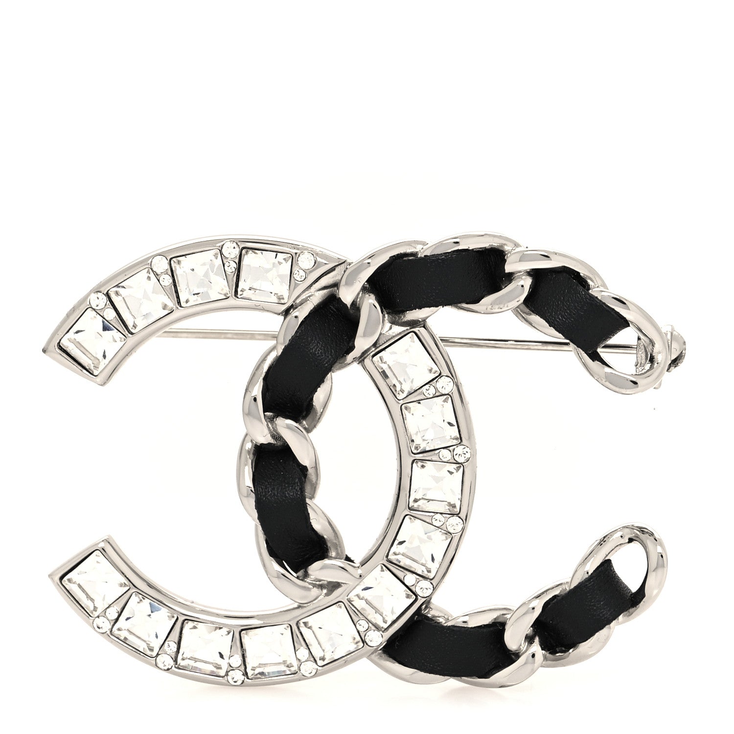Chanel Lambskin Baguette Crystal CC Chain Brooch Black Silver 2 of 4
