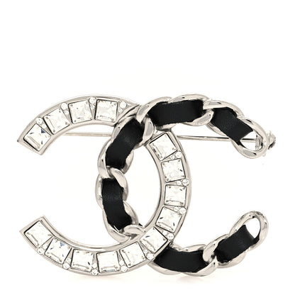Chanel Lambskin Baguette Crystal CC Chain Brooch Black Silver 2 of 4