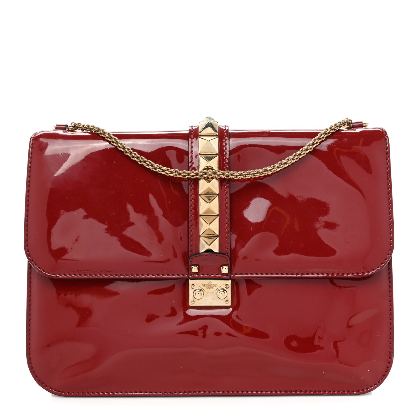Patent Large Glam Lock Rockstud Flap Red