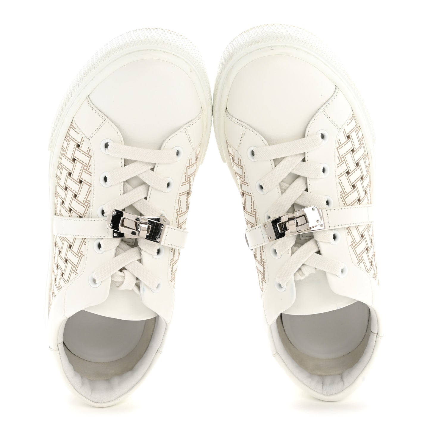 Calfskin Perforated Mosaic Day Sneakers 37.5 White