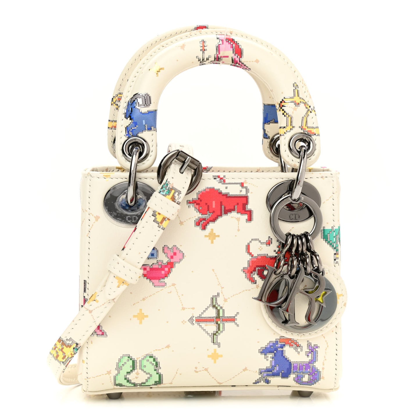 Smooth Calfskin Zodiac Pixel Printed Micro Lady Dior White Multicolor