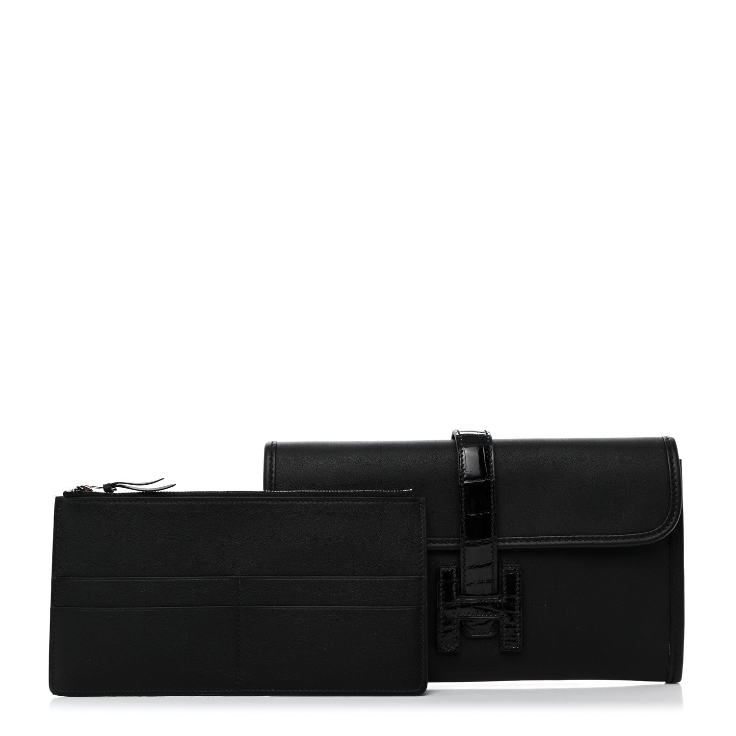 Hermes Swift Shiny Alligator Jige Duo Touch Clutch Black 1 of 9