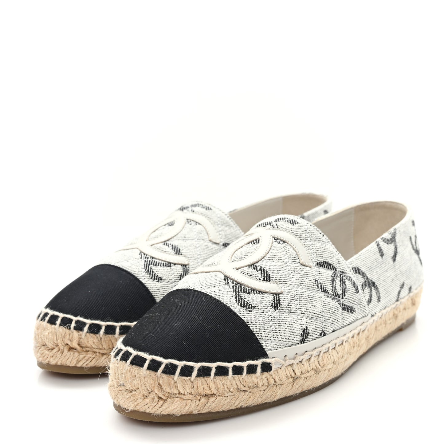 Cotton Jacquard Grosgrain CC Print Espadrilles 40 Grey Black