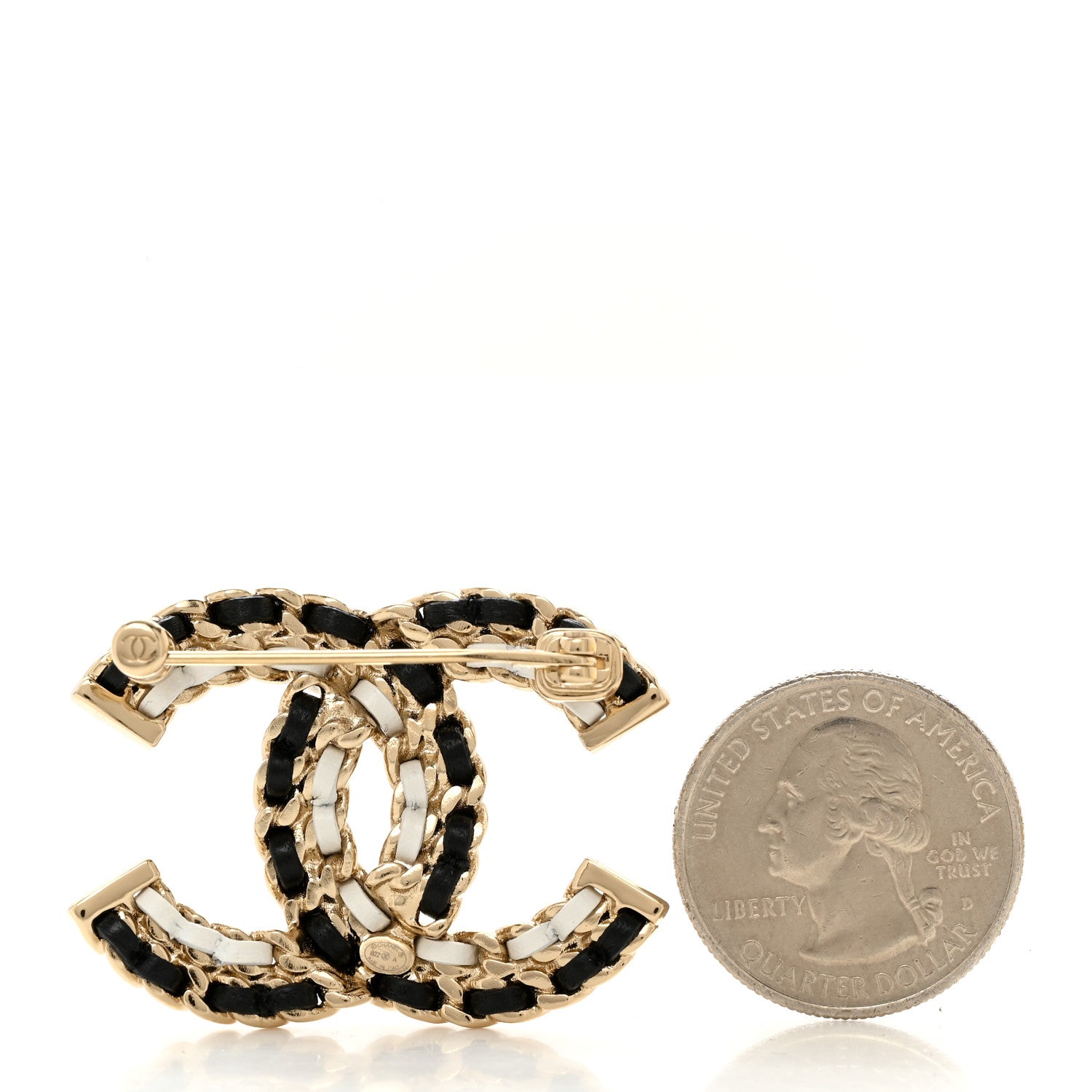 Chanel Lambskin Chain CC Brooch Black White Gold 2 of 4