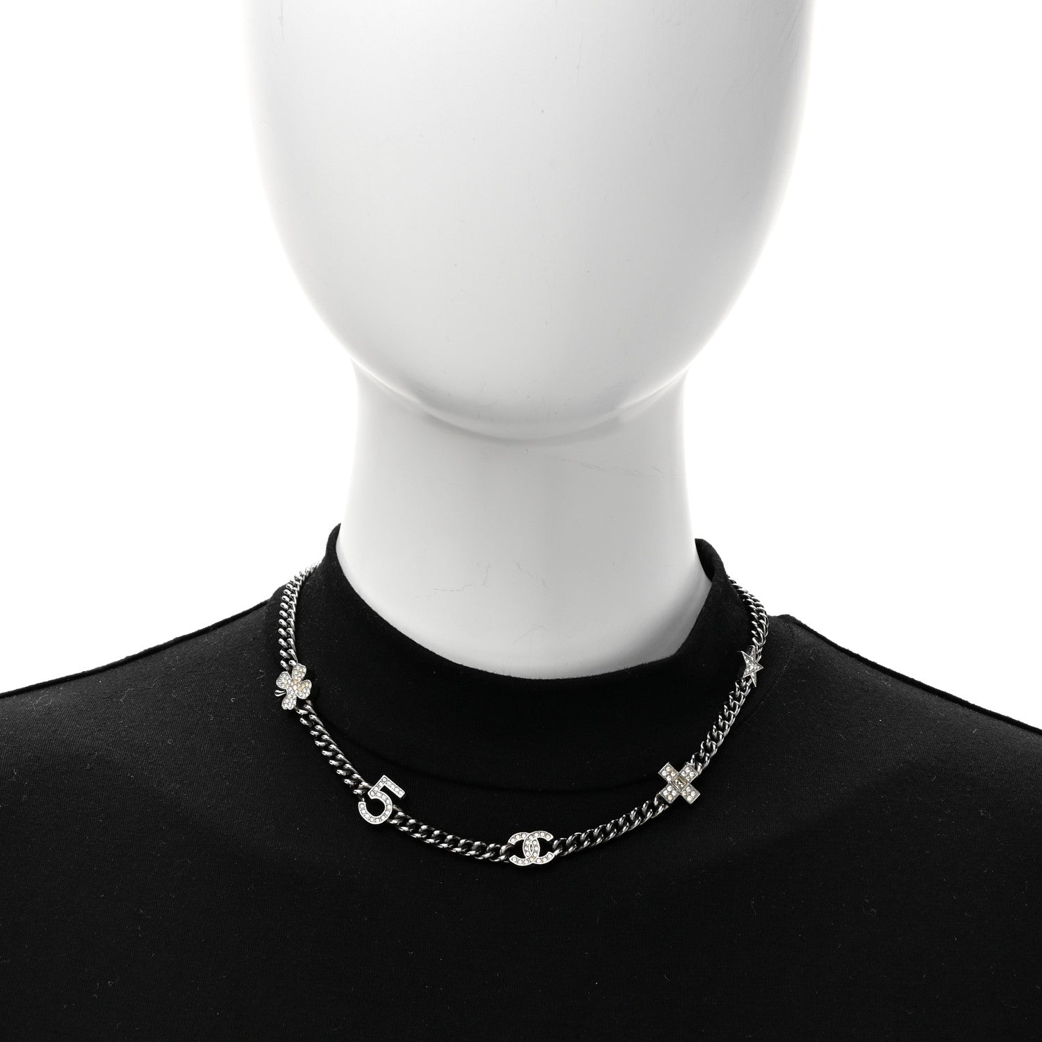 Chanel Crystal CC Lucky Symbols Choker Necklace Silver 3 of 5