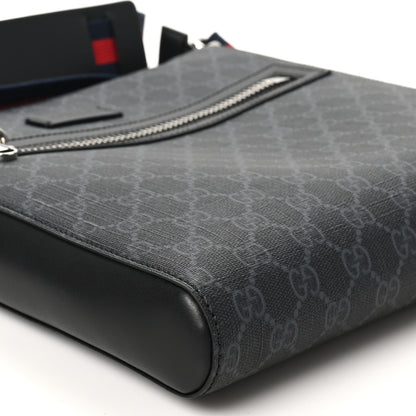Gucci GG Supreme Monogram Appia Calfskin Web Flat Messenger Bag Black Grey 9 of 10