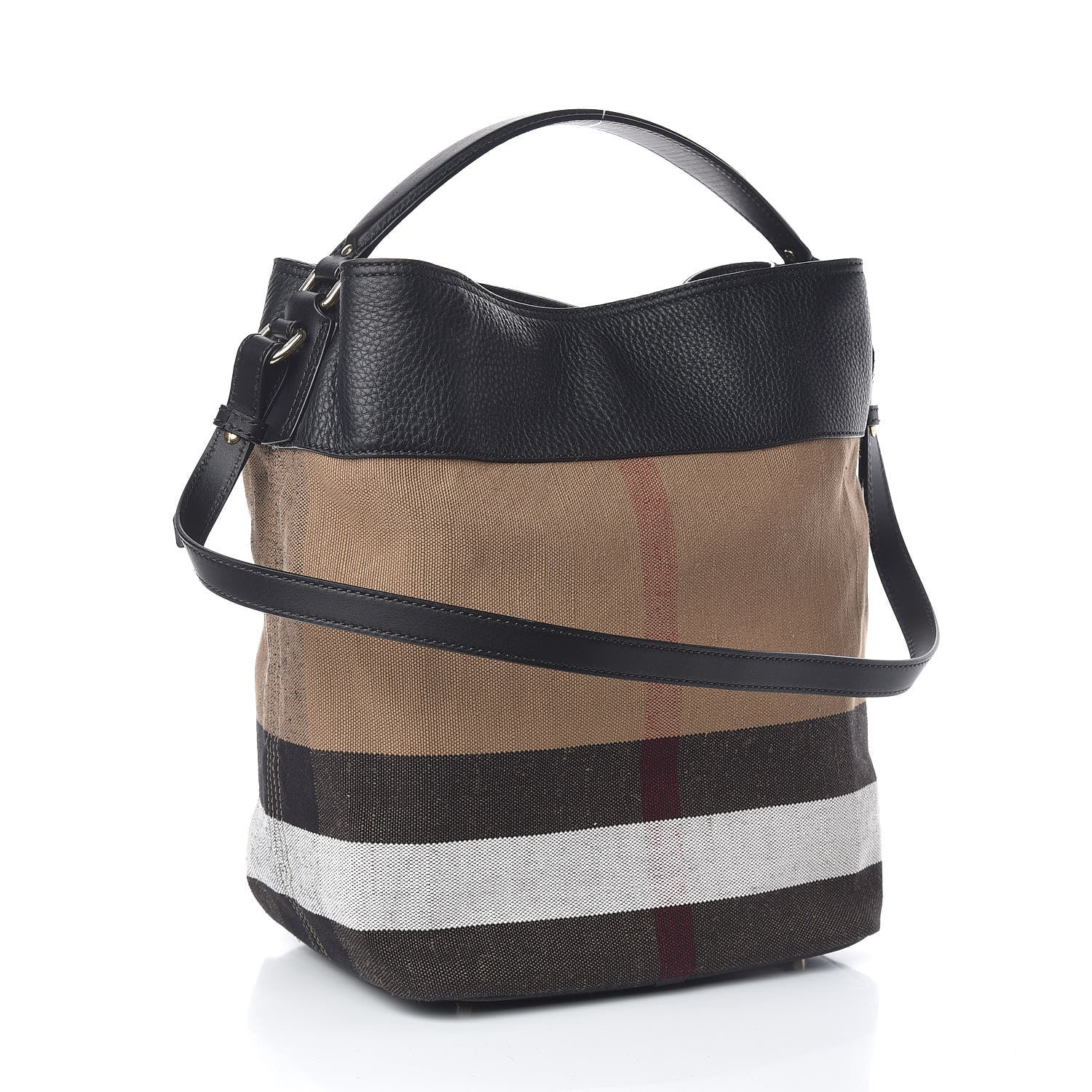 Burberry Grainy Calfskin Canvas Mega Check Medium Ashby Tassel Hobo Black 4 of 10