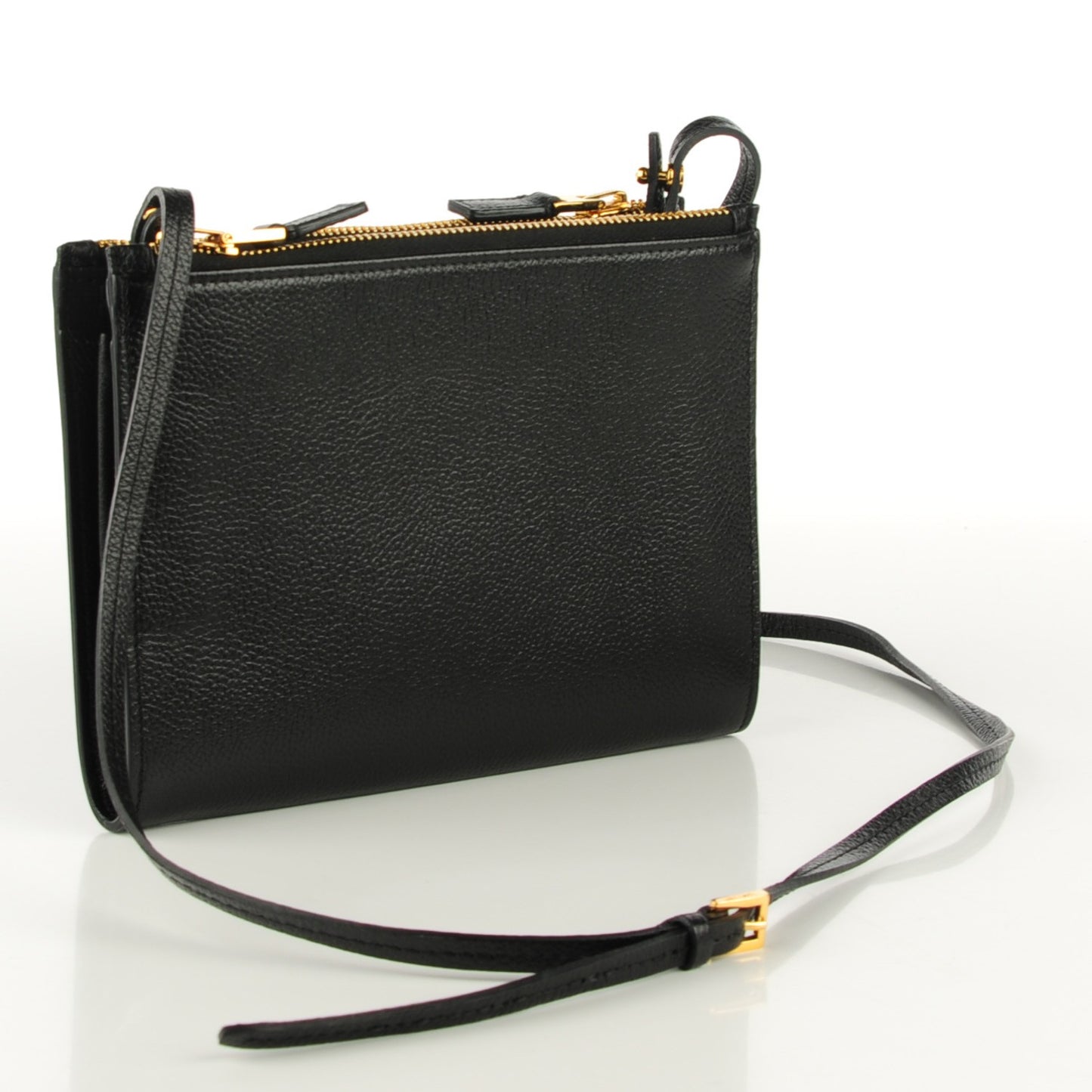 Calfskin Triple Zip Crossbody Bag Black