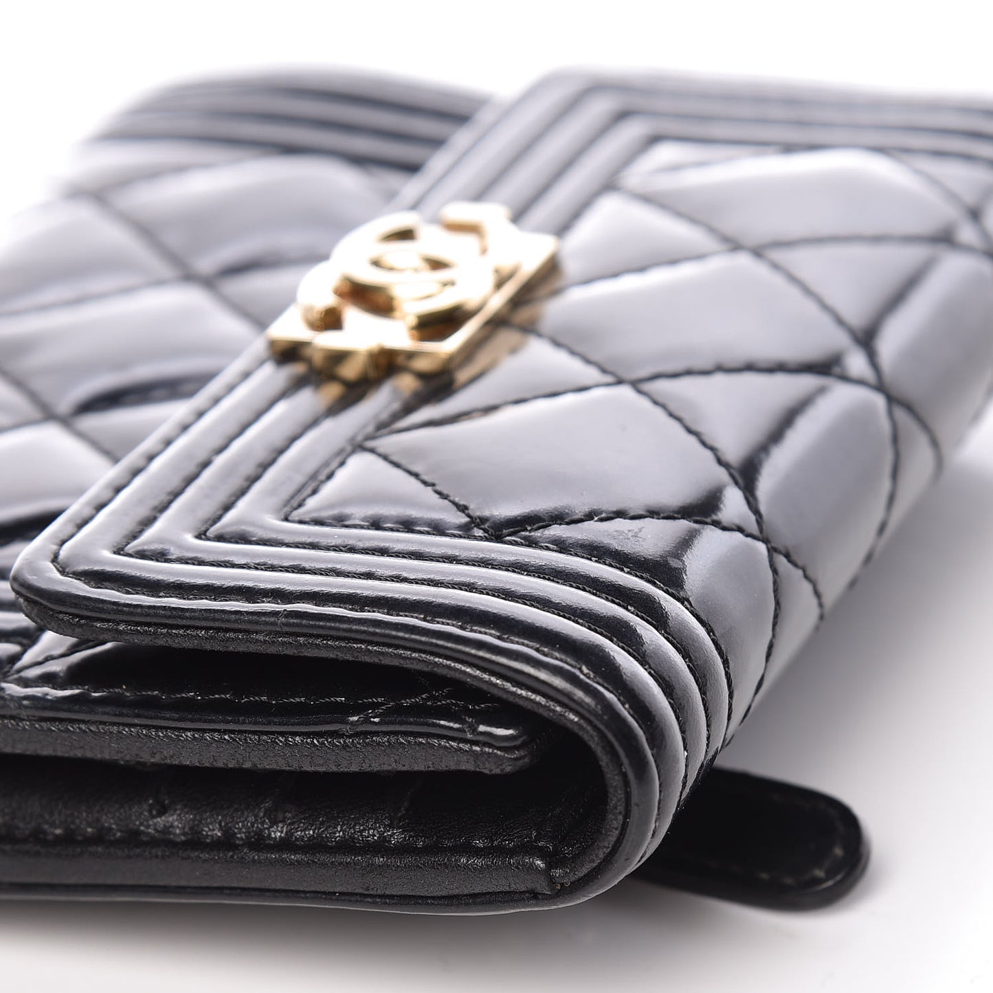 Patent Quilted Compact Boy Wallet Black