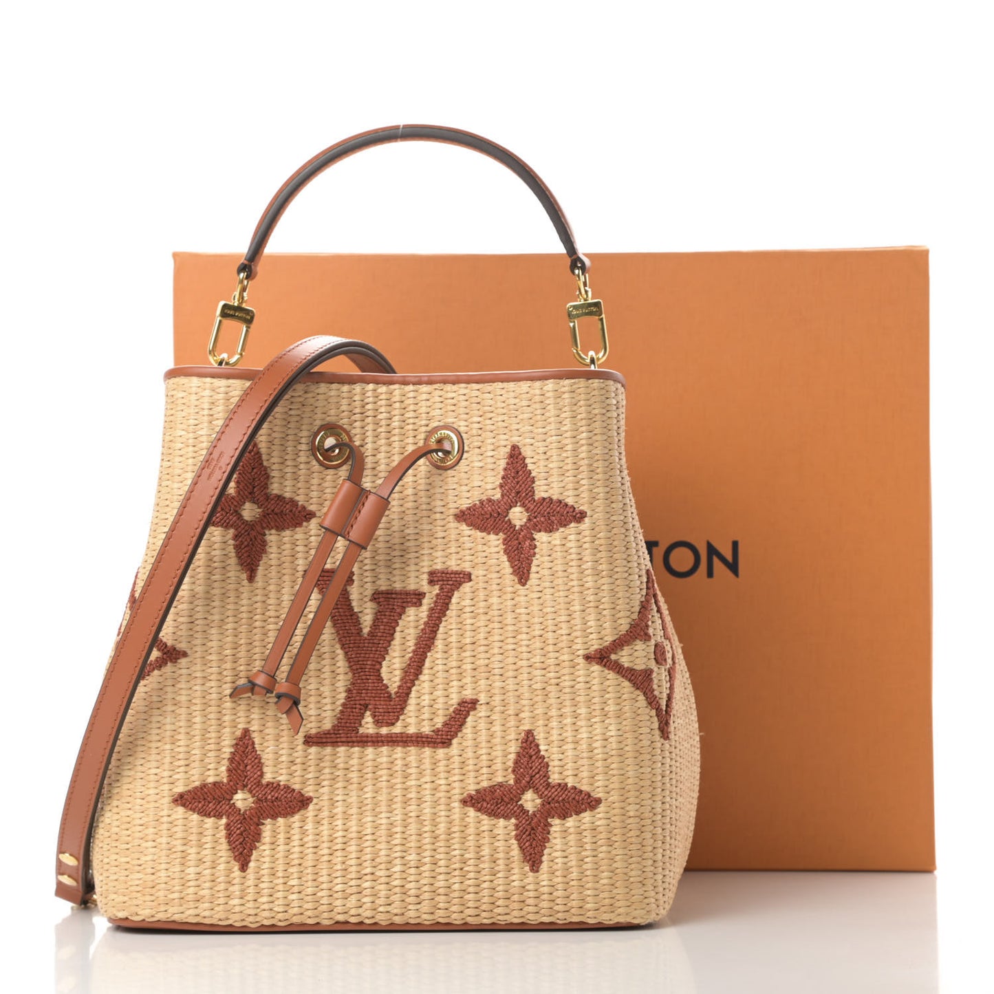 Raffia Calfskin Monogram Neonoe MM Tan