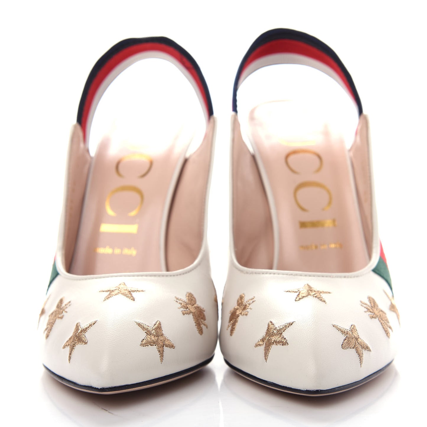 Malaga Kid Web Bee Star Embroidered Sylvie High Heel Slingback Pumps 40 White