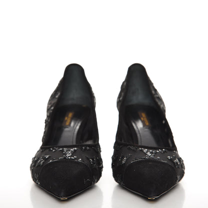 Louis Vuitton Suede Mesh Sequin Night Call Pumps 40 Black 2 of 8