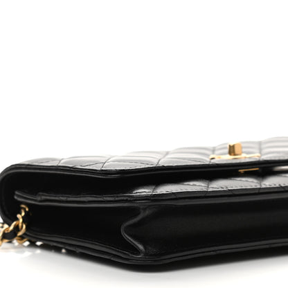 Chanel Lambskin Quilted CC Pearl Crush Wallet on Chain WOC Black 10 of 12