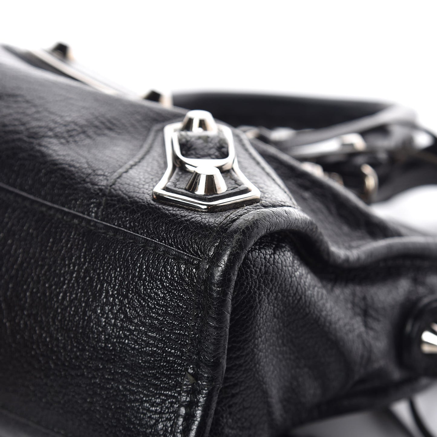 Chevre Silver Metallic Edge Hardware Mini City Black