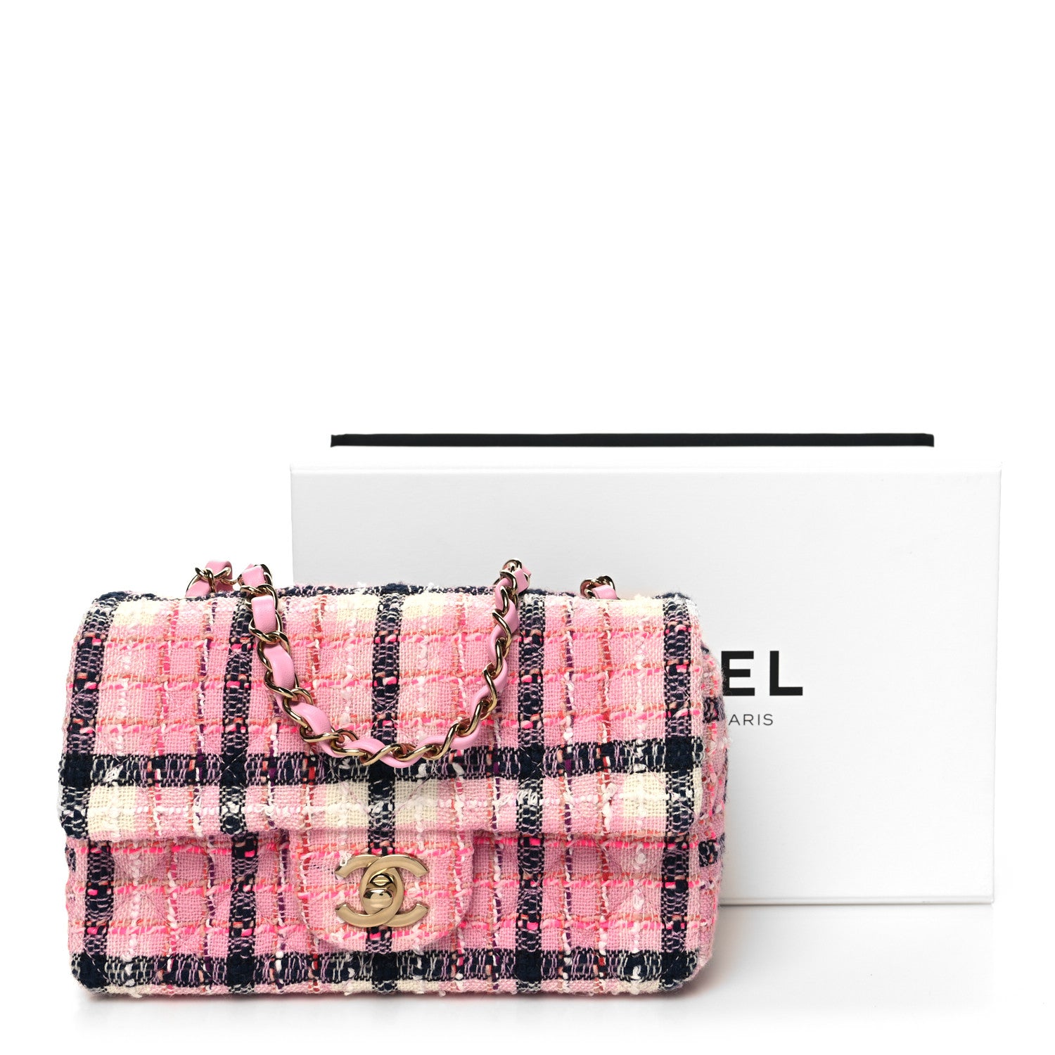 Chanel Tweed Quilted Mini Rectangular Flap Pink Navy White 11 of 11