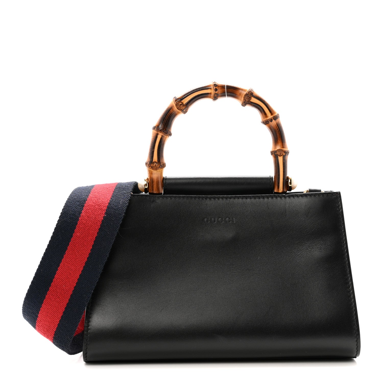 Gucci Nappa Bamboo Web Mini Nymphaea Top Handle Bag Black 1 of 15