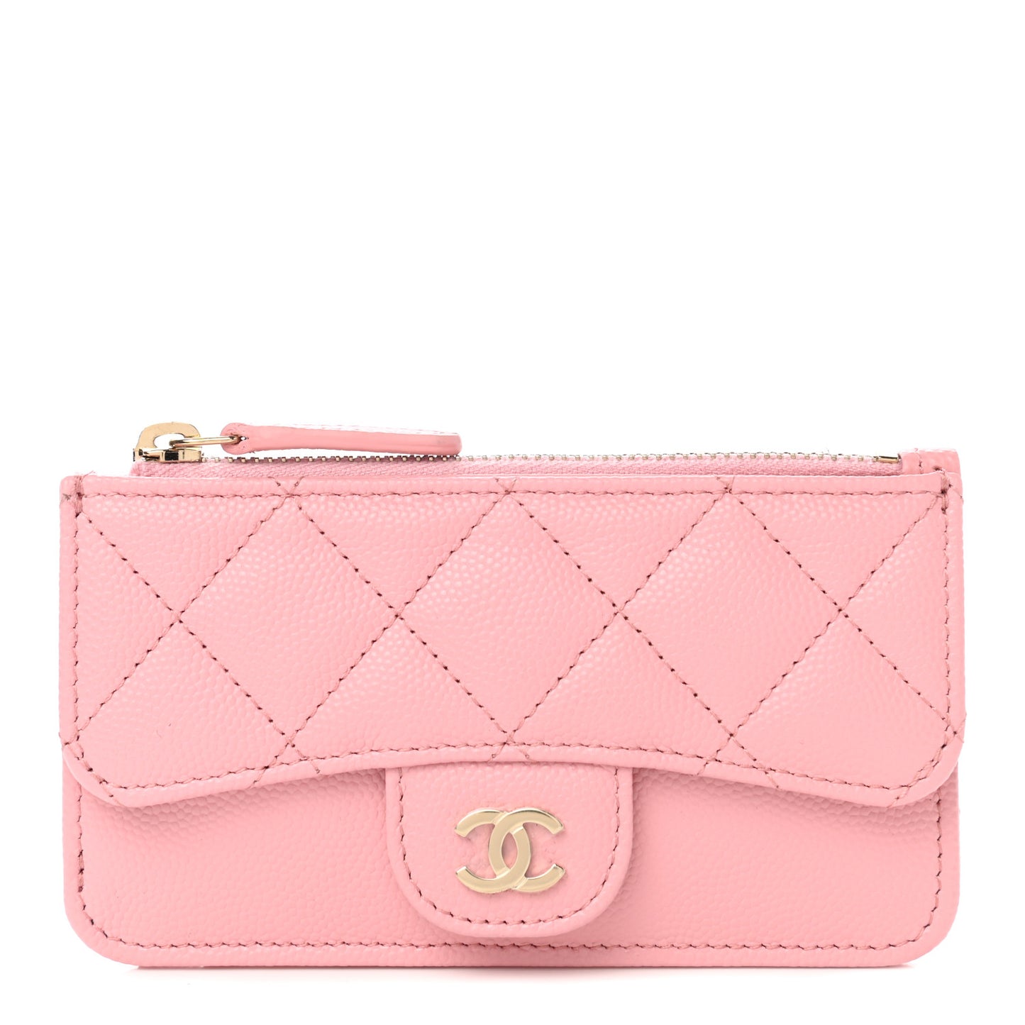 Caviar Quilted Flap Zip Card Holder Pink