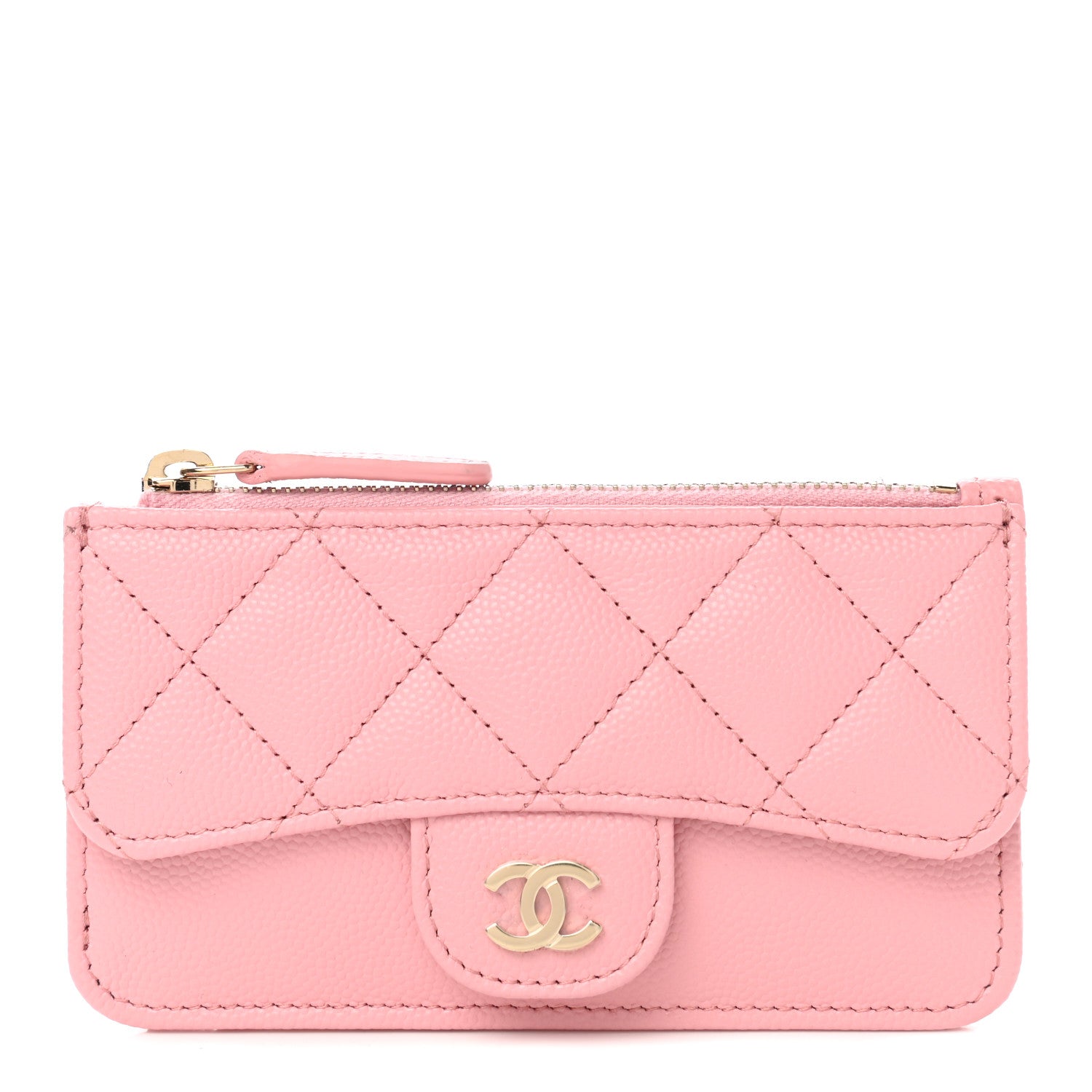 Chanel Caviar Quilted Flap Zip Card Holder Pink 1 of 8