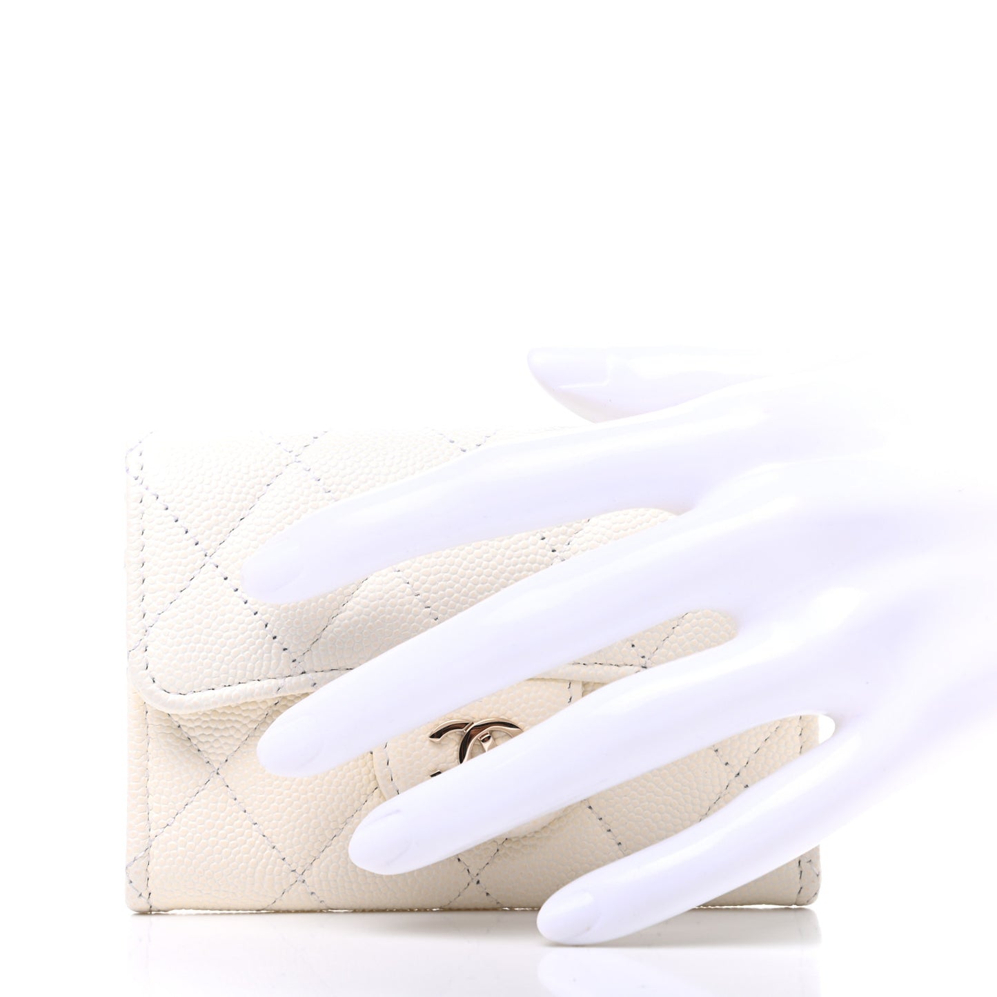 Caviar Quilted Flap Card Holder Wallet White